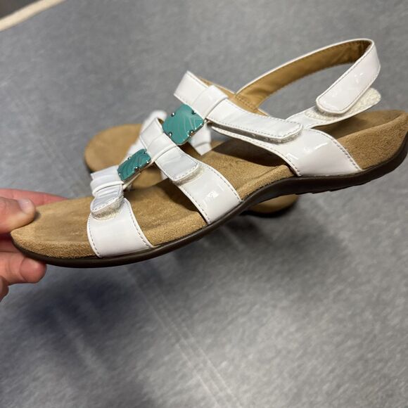 Vionic Amber Sandals Womens Size 7 Strappy Patent Leather White Aqua Gems - Picture 3 of 8